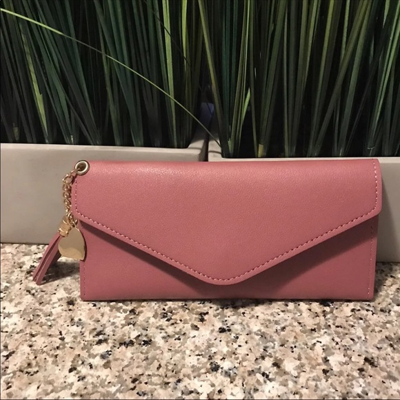 Dark Mauve Pink Tri-fold Wallet Tassel/heart - Picture 1 of 7